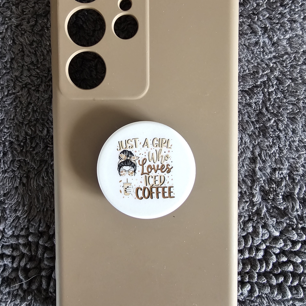Samsung Galaxy S23 Ultra Tan Phone Case with Coffee-Themed PopSocket